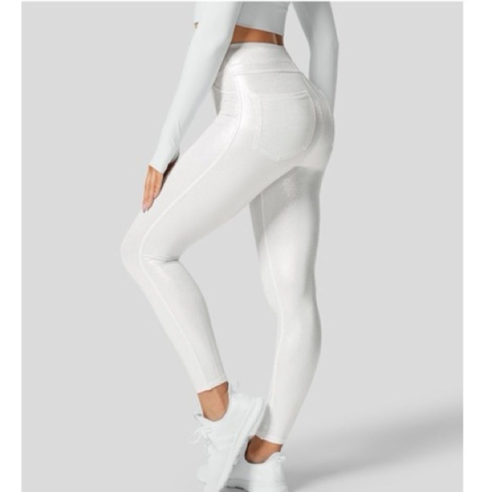 Halara Faux Leather High Waisted Back Side Pocket Work Leggings